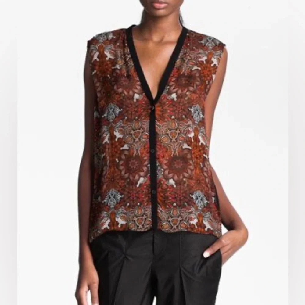 Helmut Lang Mandala Print Viscose Sleeveless Sheer Blouse - Size Small